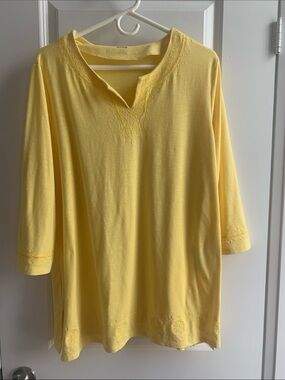 Alia Yellow Embroidered V-Neck Tunic Top